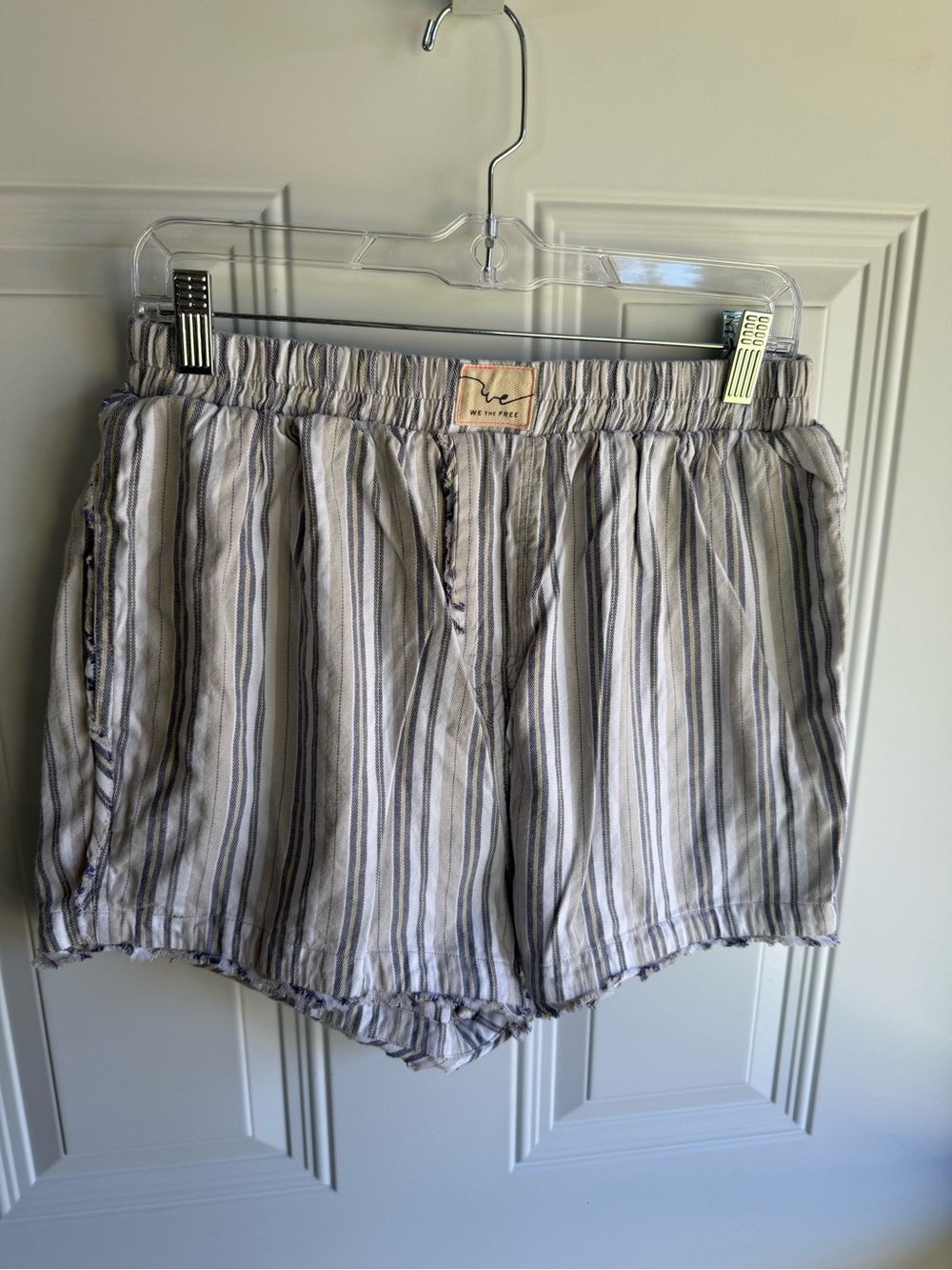 We The Free Striped High-Waist Elastic Shorts - Light Gray & White